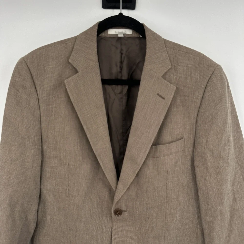 Zara Man Blazer Mens 38 Brown Cotton Linen Blend Two Button Suit Jacket Portugal